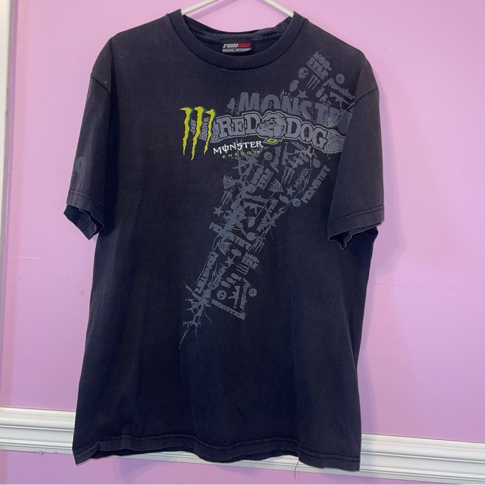 RARE Vintage Y2K red dog monster energy drink graphic t shirt top motocross